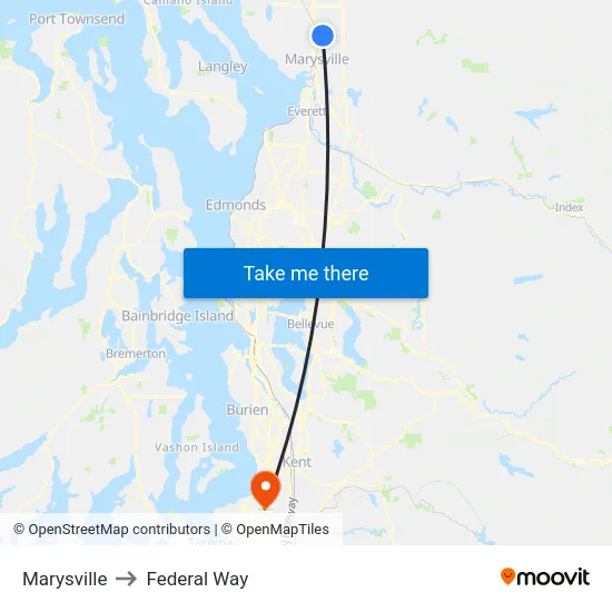 Marysville to Federal Way map