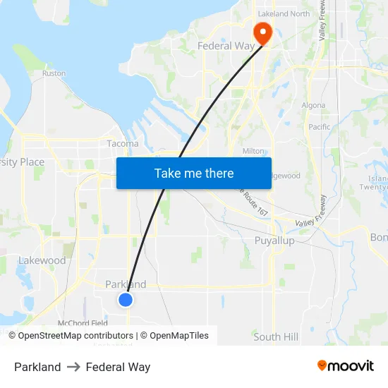 Parkland to Federal Way map