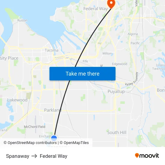 Spanaway to Federal Way map