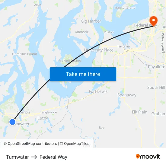 Tumwater to Federal Way map