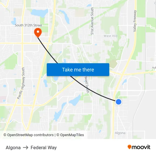 Algona to Federal Way map