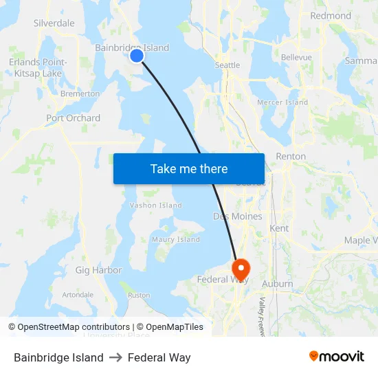 Bainbridge Island to Federal Way map