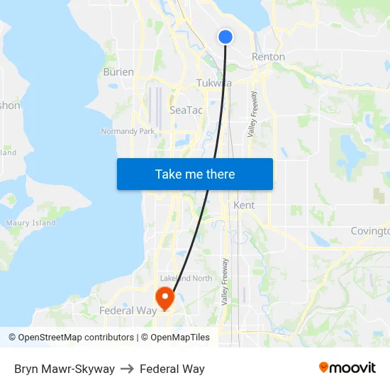 Bryn Mawr-Skyway to Federal Way map