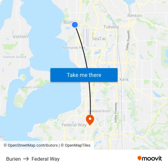 Burien to Federal Way map