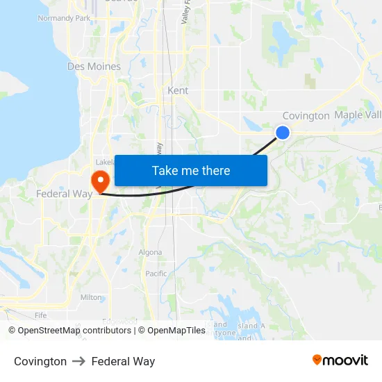 Covington to Federal Way map