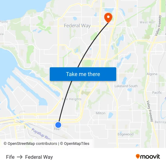 Fife to Federal Way map