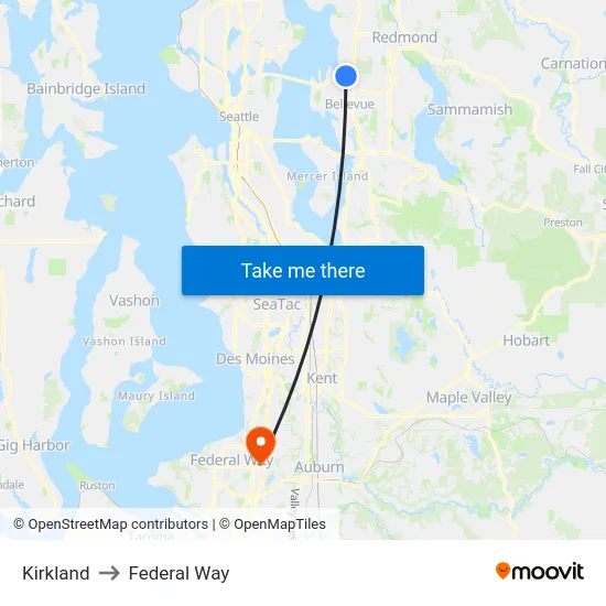 Kirkland to Federal Way map