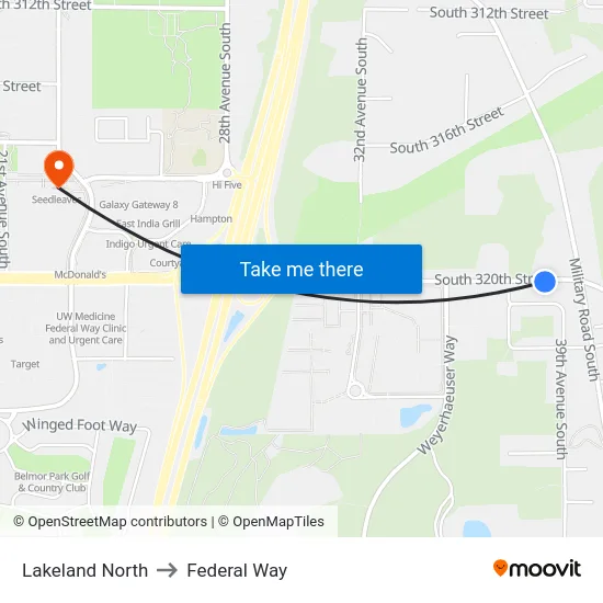 Lakeland North to Federal Way map