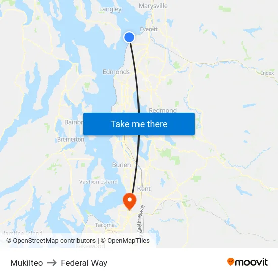 Mukilteo to Federal Way map