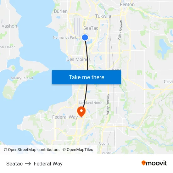Seatac to Federal Way map