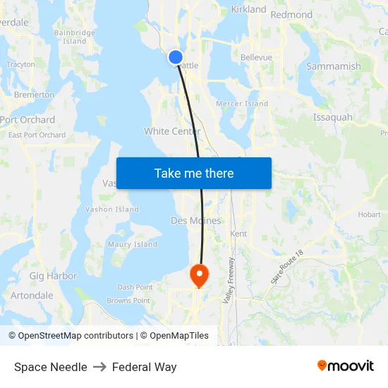 Space Needle to Federal Way map