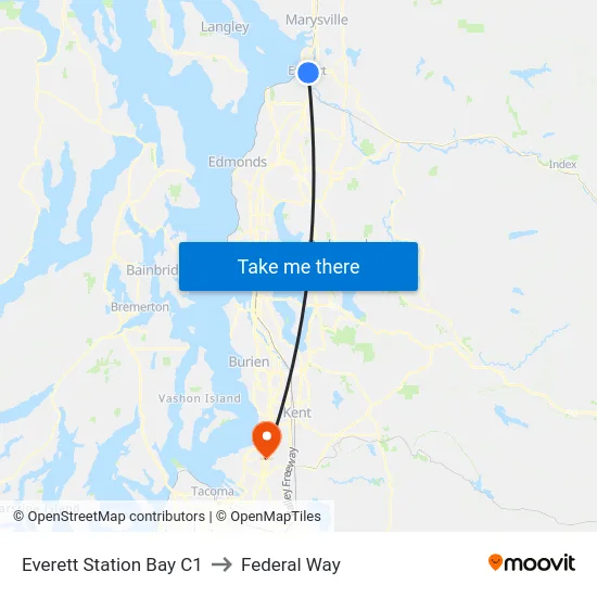 Everett Station Bay C1 to Federal Way map