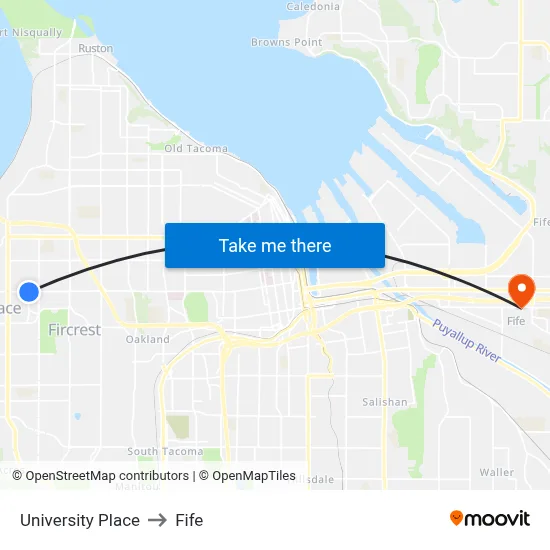 University Place to Fife map