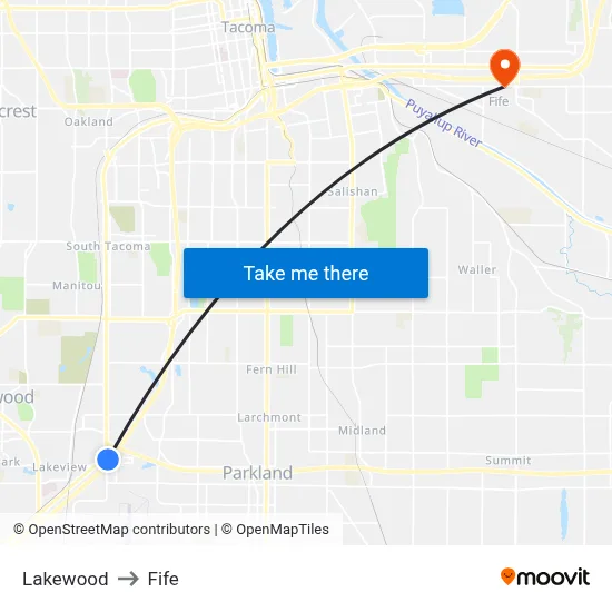 Lakewood to Fife map