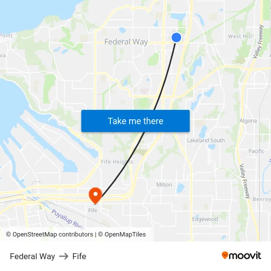 Federal Way to Fife map