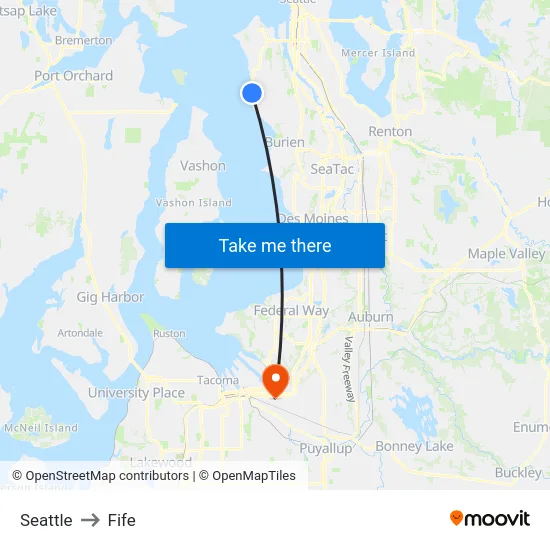 Seattle to Fife map