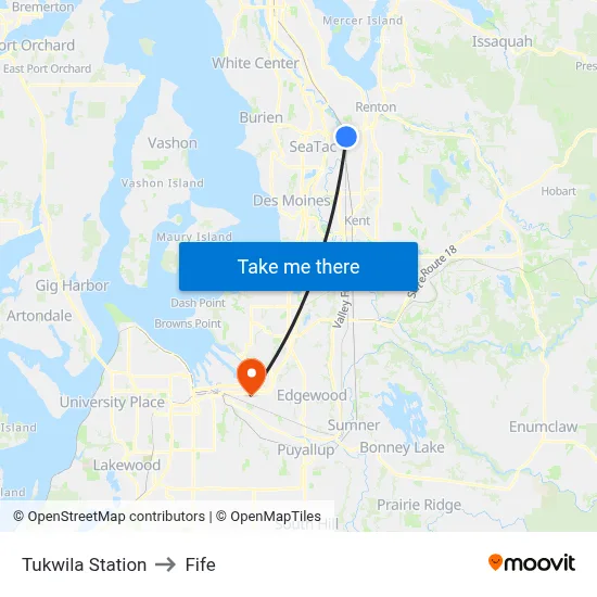 Tukwila Station to Fife map