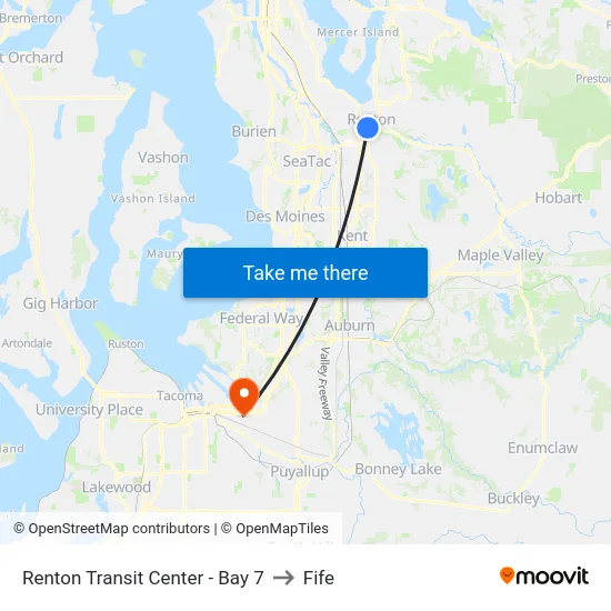 Renton Transit Center - Bay 7 to Fife map