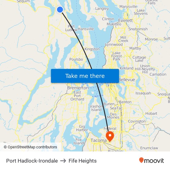 Port Hadlock-Irondale to Fife Heights map