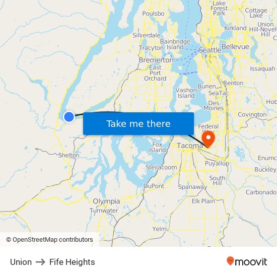 Union to Fife Heights map