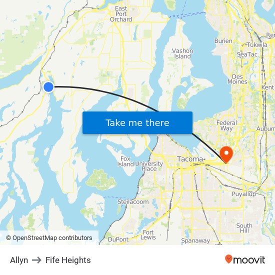 Allyn to Fife Heights map