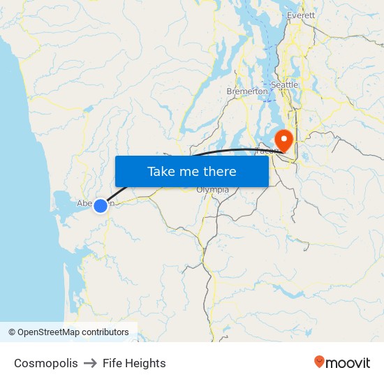 Cosmopolis to Fife Heights map