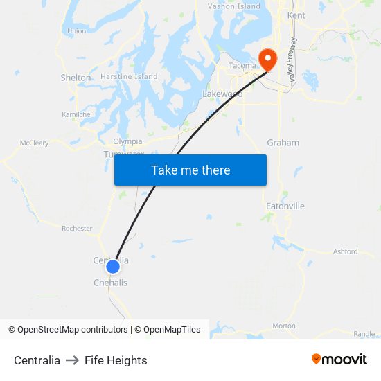 Centralia to Fife Heights map