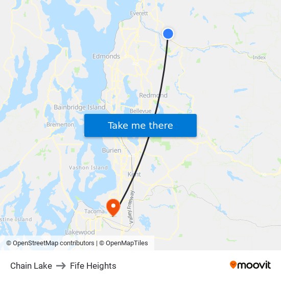 Chain Lake to Fife Heights map