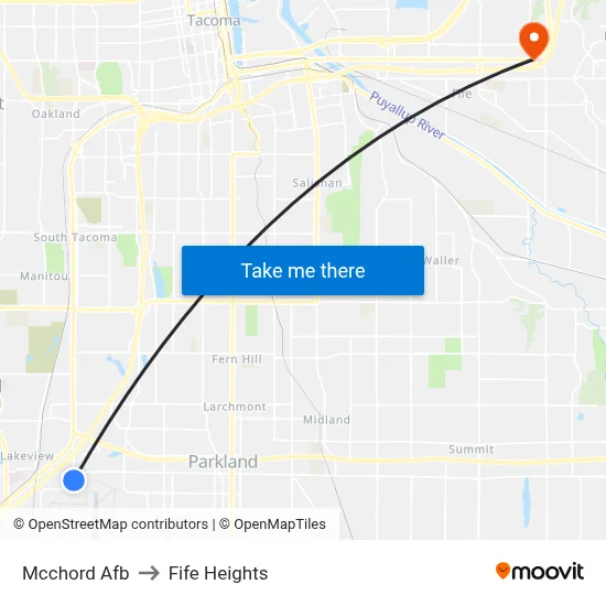 Mcchord Afb to Fife Heights map