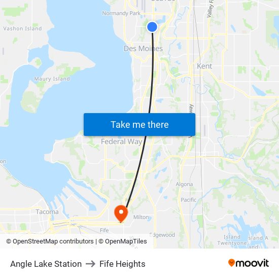 Angle Lake Station to Fife Heights map