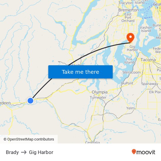 Brady to Gig Harbor map