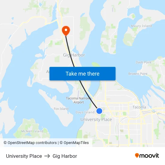 University Place to Gig Harbor map