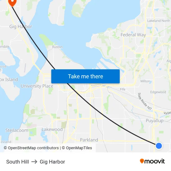 South Hill to Gig Harbor map