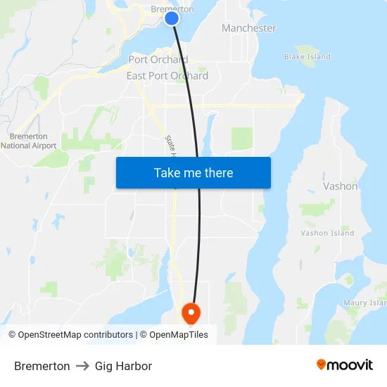 Bremerton to Gig Harbor map