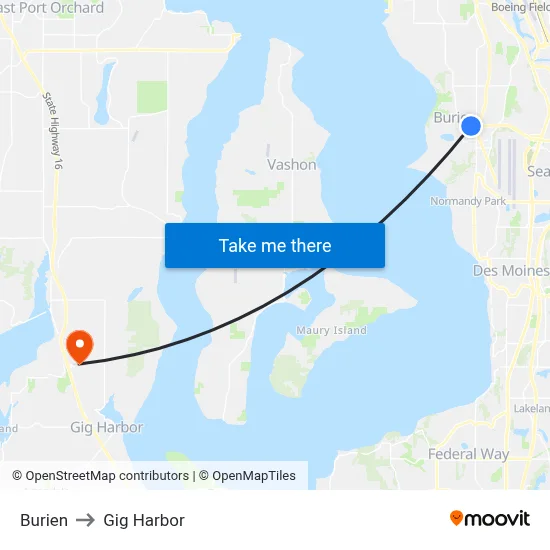 Burien to Gig Harbor map