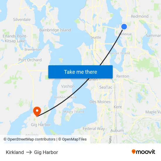 Kirkland to Gig Harbor map