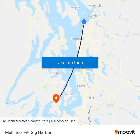 Mukilteo to Gig Harbor map