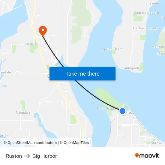 Ruston to Gig Harbor map