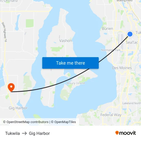 Tukwila to Gig Harbor map