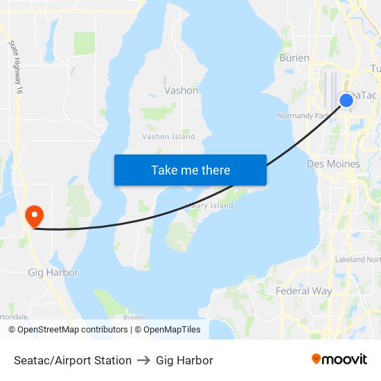 Seatac/Airport Station to Gig Harbor map