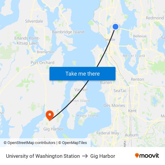 University of Washington Station to Gig Harbor map