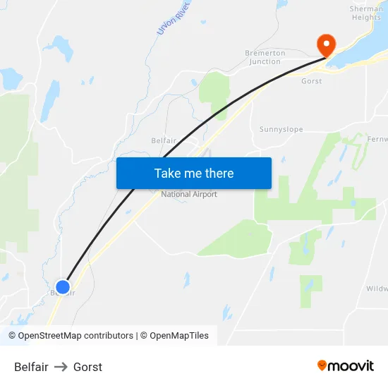 Belfair to Gorst map