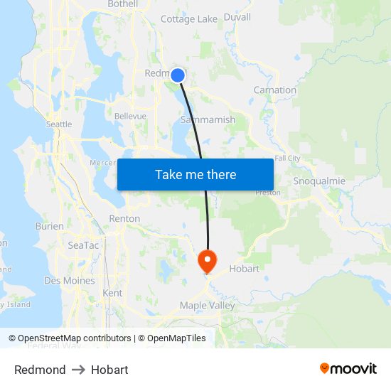 Redmond to Hobart map