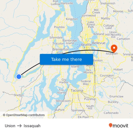 Union to Issaquah map