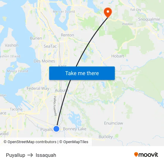 Puyallup to Issaquah map