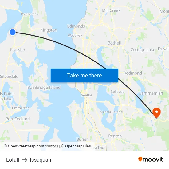 Lofall to Issaquah map
