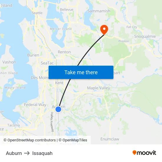 Auburn to Issaquah map