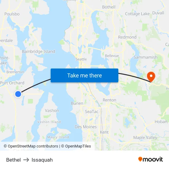 Bethel to Issaquah map