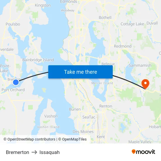 Bremerton to Issaquah map