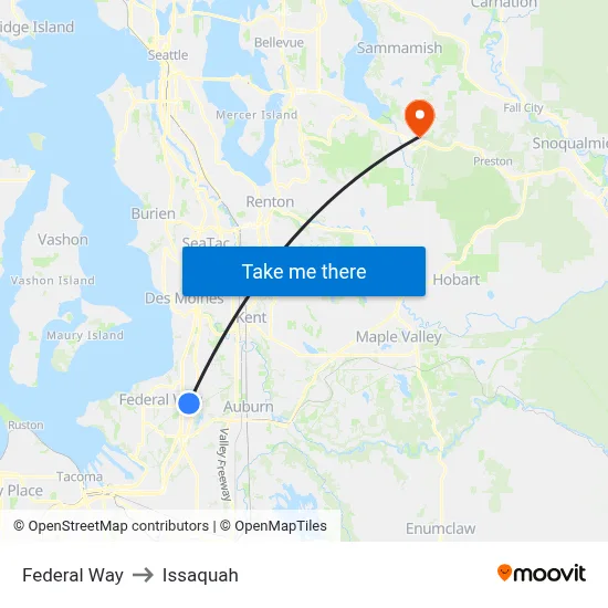 Federal Way to Issaquah map